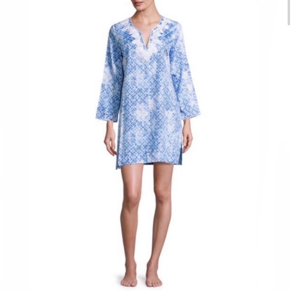 OSCAR DE LA RENTA
Printed Cotton Sateen Sleepshirt, Blue - Picture 4 of 10